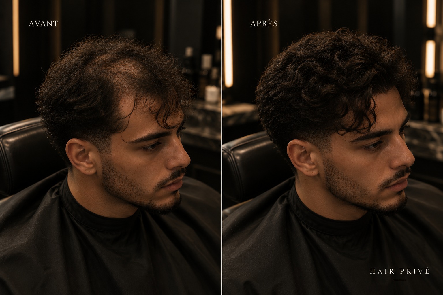 Résultat avant/après, cheveux bouclés