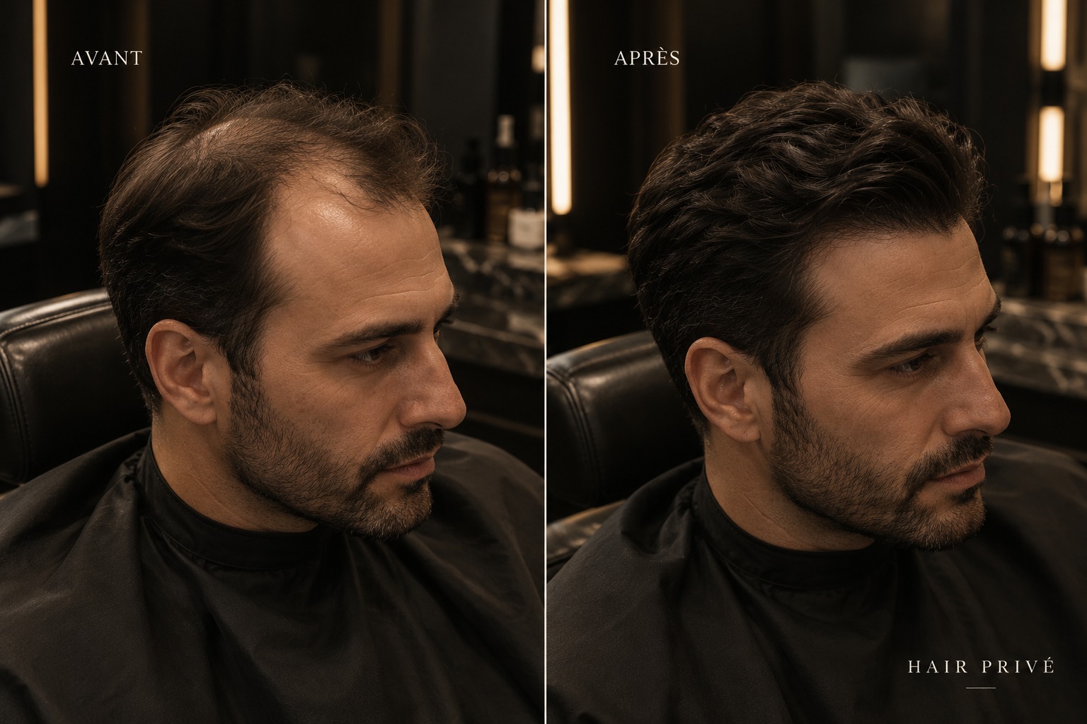 Résultat avant/après, cheveux lisses